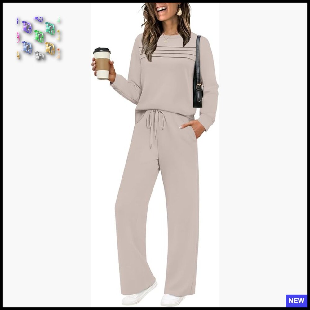Women's Two Piece Tracksuit Cozy Lounge Set Wide Leg Sweatpants Casual Outfit